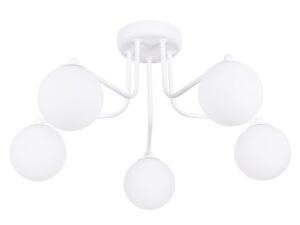 Miniaturka 9 - Lampa sufitowa pięcioramienna biała z kulistymi kloszami na białym tle