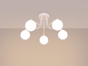 Miniaturka 2 - Lampa sufitowa pięcioramienna biała ze świecącymi kulami ciepłe światło