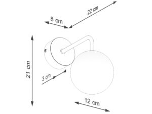 Miniaturka 8 - Schemat wymiarów kinkietu czarnego z białą kulą 22x21cm