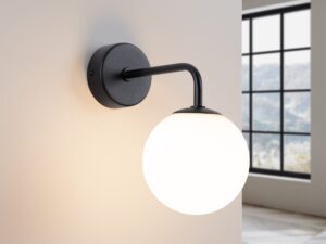 Miniaturka 2 - Kinkiet czarny z białą kulą świecącą ciepłe światło