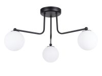 Lampa sufitowa trójramienna czarna z białymi kulistymi kloszami