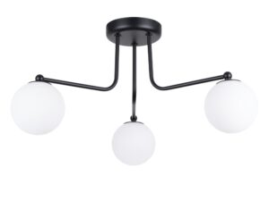 Miniaturka 9 - Lampa sufitowa trójramienna czarna z białymi kulistymi kloszami