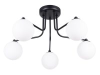 Lampa sufitowa pięcioramienna czarna z białymi kulistymi kloszami