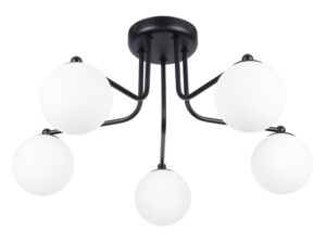 Miniaturka 1 - Lampa sufitowa pięcioramienna czarna z białymi kulistymi kloszami