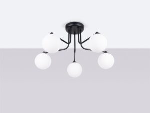 Miniaturka 2 - Czarna lampa sufitowa pięcioramienna z białymi kulami na szarym tle