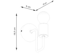 Miniaturka 8 - Schemat wymiarów kinkietu z drewnianą oprawką 18,5x19cm