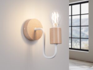 Miniaturka 2 - Kinkiet z drewnianą oprawką ze świecącą żarówką filamentową ciepłe światło