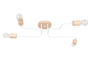 Miniaturka 13 - Lampa sufitowa czteroramienna z drewnianymi oprawkami i białymi ramionami
