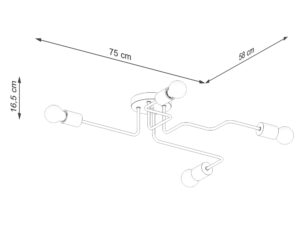 Miniaturka 8 - Schemat wymiarów lampy sufitowej czteroramiennej 75x58x16,5cm