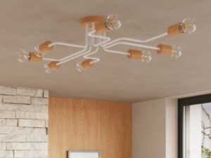 Miniaturka 12 - Lampa sufitowa czteroramienna z drewnianymi oprawkami w aranżacji salonu zbliżenie