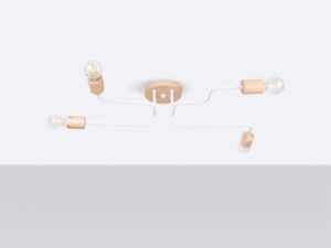 Miniaturka 1 - Czteroramienna lampa sufitowa z drewnianymi oprawkami na szarym tle