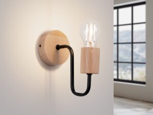 Miniaturka 2 - Kinkiet z drewnianą oprawką ze świecącą żarówką LED ciepłe światło