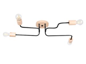 Miniaturka 13 - Lampa sufitowa czteroramienna z drewnianymi oprawkami i czarnymi ramionami