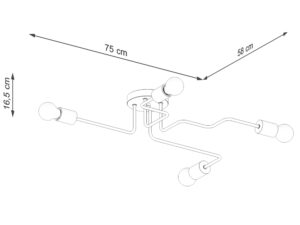 Miniaturka 8 - Schemat wymiarów lampy sufitowej czteroramiennej 75x58cm