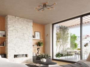 Miniaturka 11 - Lampa sufitowa czteroramienna w aranżacji salonu z kominkiem