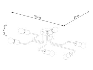 Miniaturka 6 - Schemat wymiarów lampy sufitowej sześcioramiennej 85x58cm