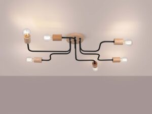 Miniaturka 2 - Lampa sufitowa sześcioramienna ze świecącymi żarówkami ciepłe światło