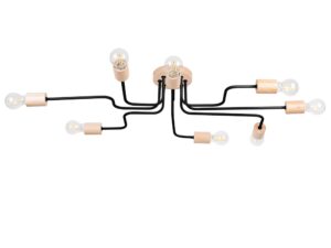 Miniaturka 11 - Lampa sufitowa ośmioramienna z drewnianymi oprawkami i metalowymi ramionami