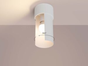Miniaturka 4 - Biały kinkiet sufitowy z obrotowym kloszem 360 stopni ze świecącą żarówką