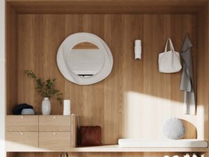 Miniaturka 11 - Kinkiet biały jednopunktowy w aranżacji przedpokoju z lustrem