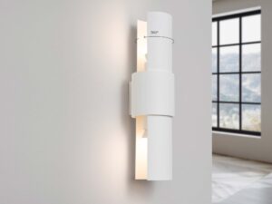 Miniaturka 4 - Kinkiet biały dwupunktowy z obrotowymi kloszami ze świecącymi żarówkami