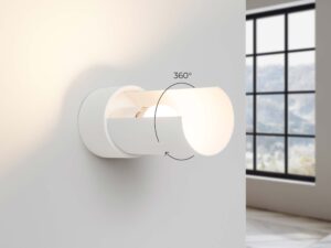 Miniaturka 3 - Kinkiet biały z obrotowym kloszem 360 stopni ze świecącą żarówką