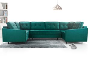 Miniaturka 15 - Turkusowy narożnik welurowy w kształcie U w nowoczesnym salonie aranżacja