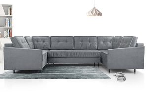 Miniaturka 17 - Szary narożnik welurowy w kształcie U z pikowanym oparciem aranżacja