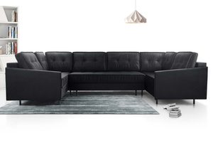 Miniaturka 16 - Grafitowy narożnik welurowy w kształcie U z pikowanym oparciem aranżacja