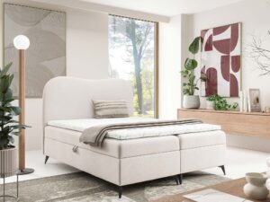 Miniaturka 17 - Kremowe łóżko kontynentalne z zaokrąglonym zagłówkiem w aranżacji sypialni