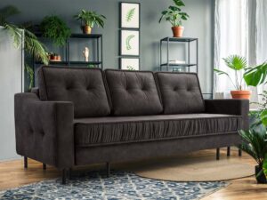 Miniaturka 11 - Grafitowa sofa tapicerowana ciemna z pikowanymi poduszkami