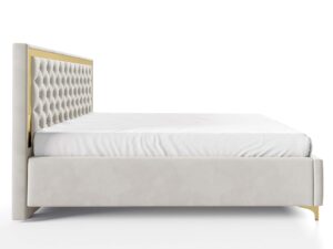 Miniaturka 1 - Łóżko glamour kremowe z pikowanym zagłówkiem ze złotą ramą profil