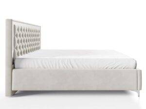 Miniaturka 2 - Kremowe łóżko glamour z pikowanym zagłówkiem ze srebrną ramą profil