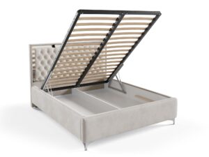 Miniaturka 35 - Łóżko glamour kremowe z pojemnikiem na pościel ze srebrną ramą