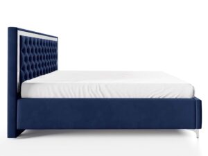 Miniaturka 8 - Granatowe łóżko glamour z pikowanym zagłówkiem ze srebrną ramą profil