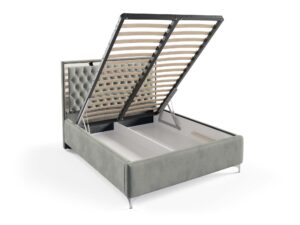 Miniaturka 40 - Szare łóżko glamour z pojemnikiem na pościel ze srebrną ramą