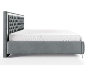 Miniaturka 10 - Szarozielone łóżko glamour z pikowanym zagłówkiem ze srebrną ramą profil