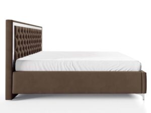 Miniaturka 6 - Brązowe łóżko glamour z pikowanym zagłówkiem ze srebrną ramą profil