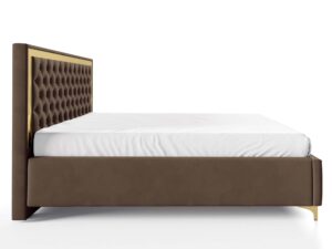 Miniaturka 5 - Łóżko glamour brązowe z pikowanym zagłówkiem ze złotą ramą profil