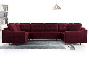 Miniaturka 19 - Bordowy narożnik welurowy w kształcie U z pikowanym oparciem aranżacja