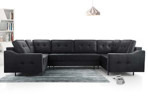 Miniaturka 17 - Grafitowy narożnik welurowy w kształcie U w nowoczesnym salonie aranżacja