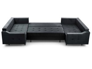 Miniaturka 8 - Narożnik tapicerowany grafitowy welurowy w kształcie U rozłożony funkcja spania