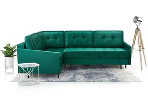 Miniaturka 18 - Turkusowy narożnik welurowy w kształcie L lewy z lampą aranżacja