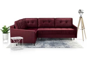 Miniaturka 25 - Bordowy narożnik welurowy w kształcie L lewy z lampą aranżacja