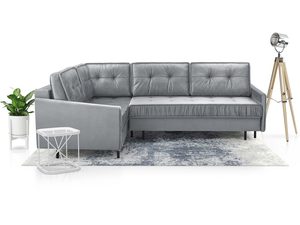 Miniaturka 24 - Szary narożnik welurowy w kształcie L lewy z lampą aranżacja