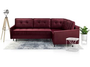 Miniaturka 22 - Bordowy narożnik welurowy w kształcie L prawy z lampą aranżacja