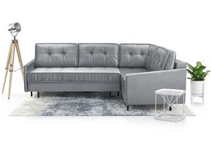 Miniaturka 21 - Szary narożnik welurowy w kształcie L prawy z lampą aranżacja