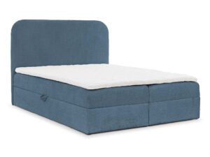 Miniaturka 1 - Niebieskie łóżko tapicerowane z łukowym oparciem w boucle