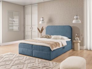 Miniaturka 14 - Łóżko niebieskie z zaokrąglonym zagłówkiem eleganckie