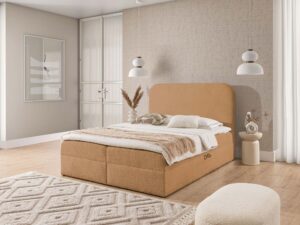 Miniaturka 18 - Łóżko karmelowe z zaokrąglonym zagłówkiem w boucle